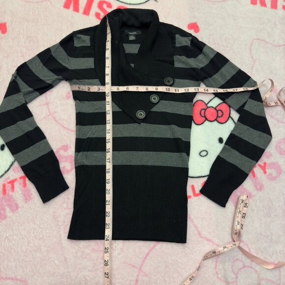 y2k emo sweater stripe cowl neck button - Picture 2 of 5